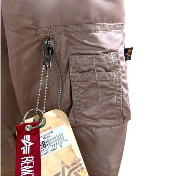 NWT Alpha Industries Mauve Pink MA-1 Long Jacket in Size S - Picture 5 of 9